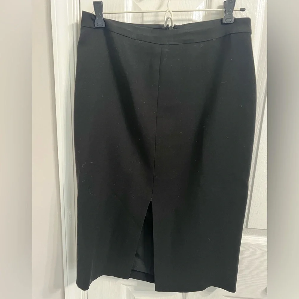 White House Black Market Black Pencil Skirt with Front Slit, Size 8